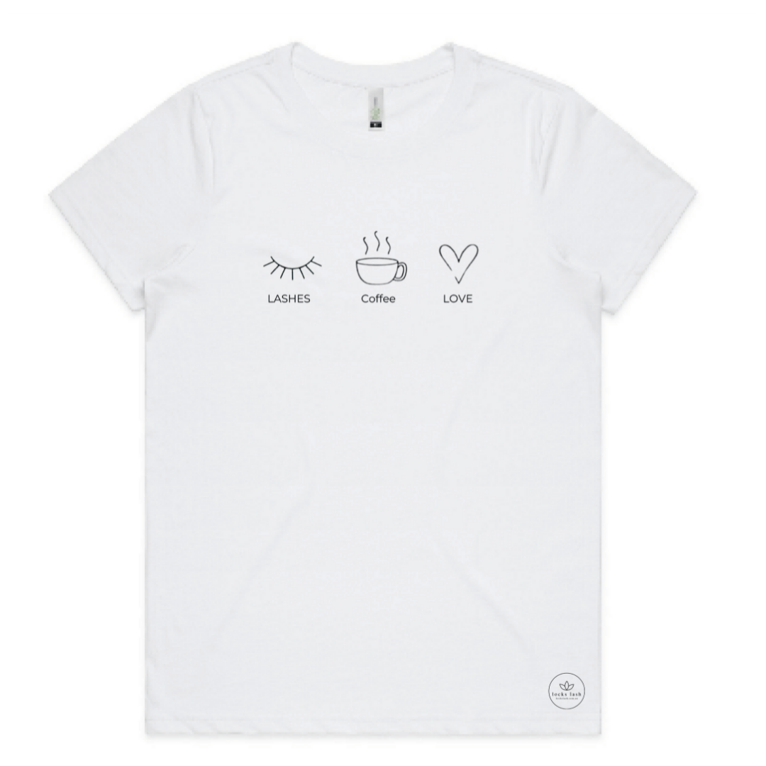 'Lashes Coffee Love' | Short Sleeve Organic Cotton T Shirt