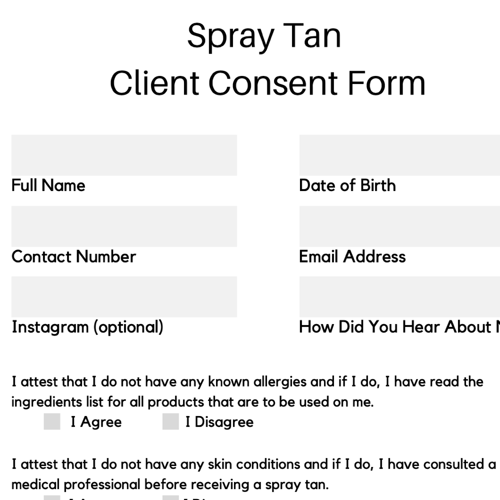 FREE Sample SPRAY TAN Client Waiver Form