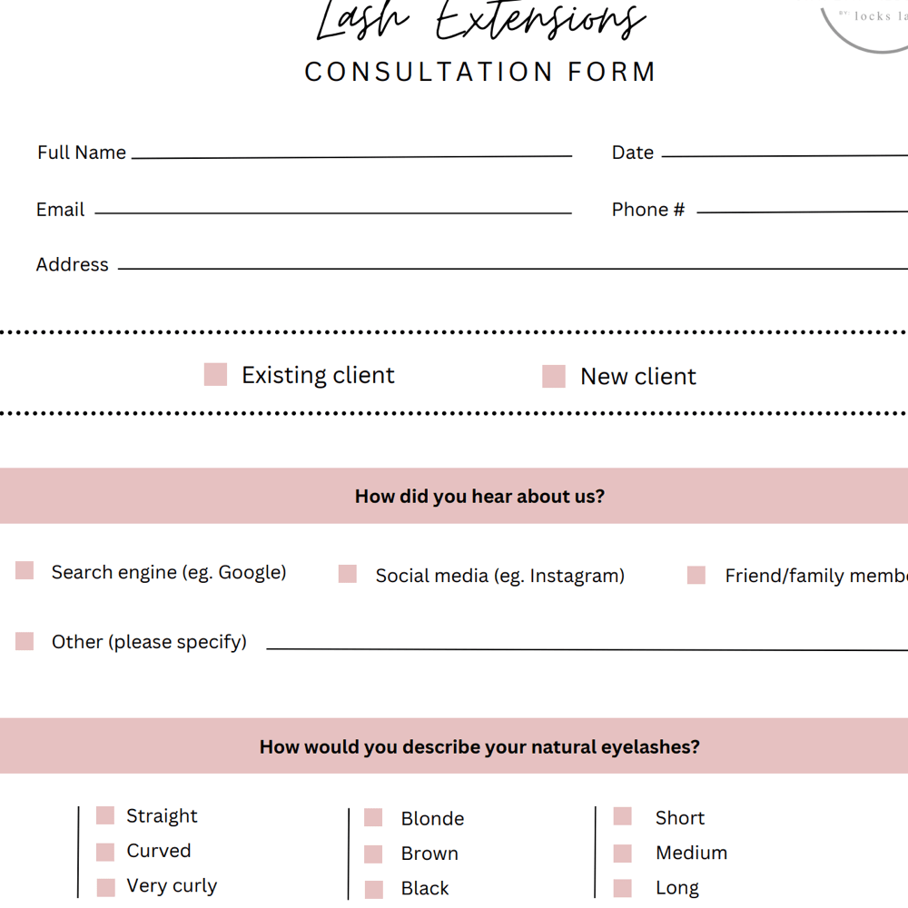 Downloadable Lash Extensions Consultation Forms