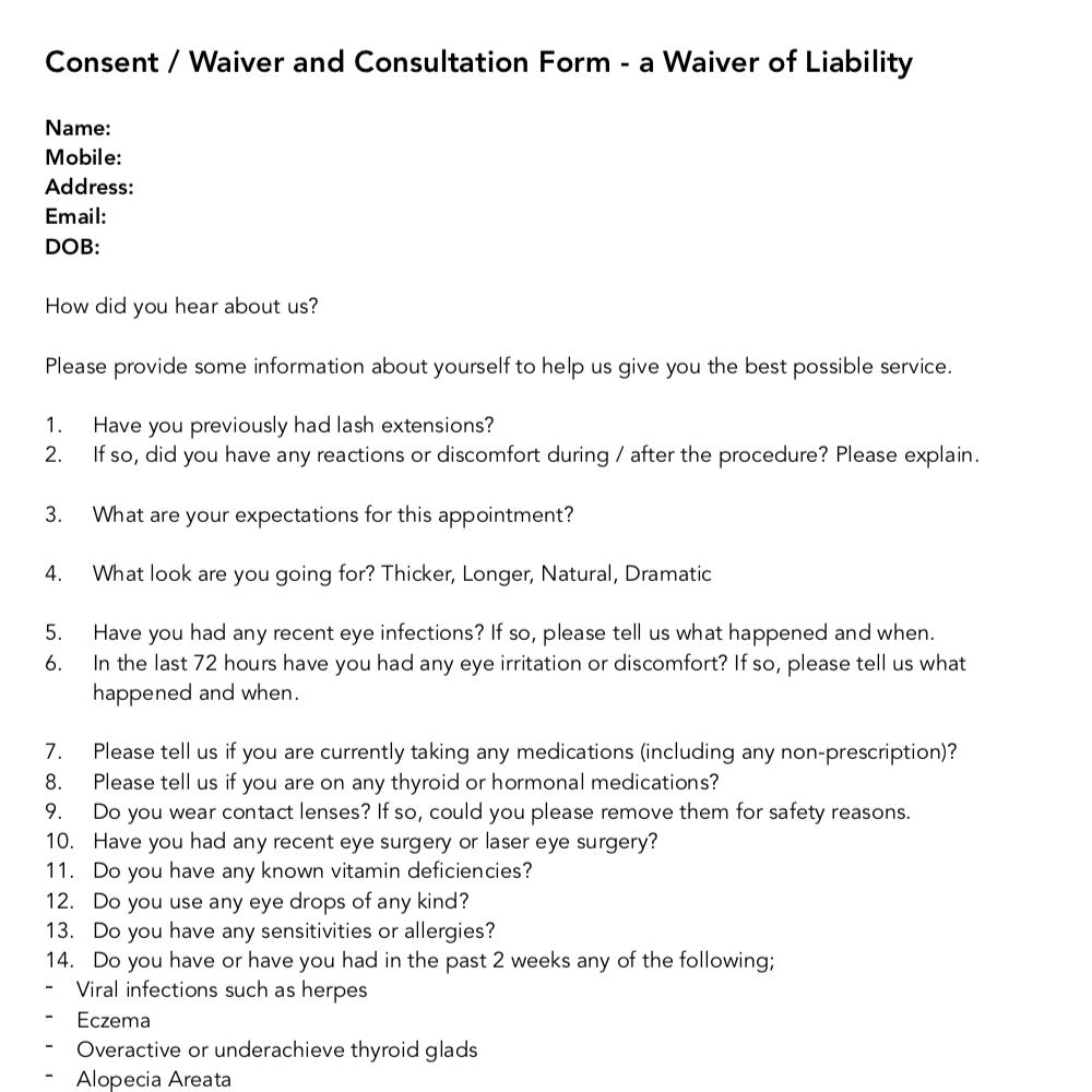 FREE Sample Client Waiver Form
